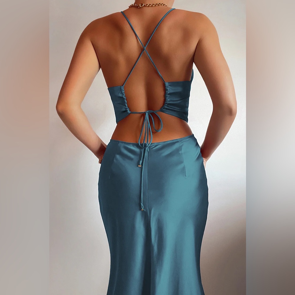 SOLD Satin Dress NWT Blue XS Runaway The Label - Picture 2 of 11